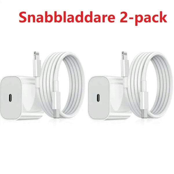 2-pak - Oplader til iPhone - Hurtiglader 20W med 1m kabel sølv
