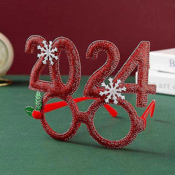 Nyårsglasögonbågar 2024 Fotobåsrekvisita God Jul Dekorationer Jul Navidad Presenter Nyårsafton Festtillbehör Dekorationer 1st Röd