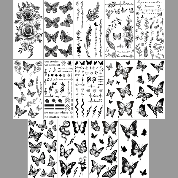 Vattentäta Tillfälliga Tatueringsdekaler 14-pack Fjäril