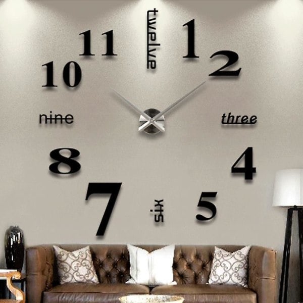 DIY Väggklocka Modern Unik Nummerdesign Dekorativ, Silver