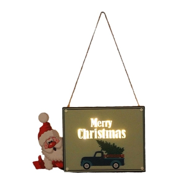 Christmas Wooden Sign with Led Light Hang Wooden Ornament Crafts for Christmas Party New Year Decoration Plaques 01A