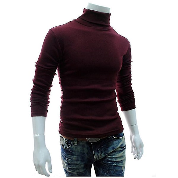 Herrar Polo Rullhals Tröja Stickad Jumper Toppar Tröja Skjorta Wine Red M