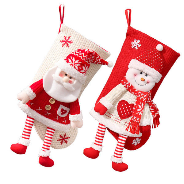 Stickad Julstrumpa Stereo Snögubbe Presentpåse Julafton Godisstrumpor Julgåvastrumpor för Barn