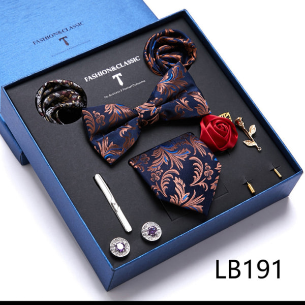 LEAX Rutiga slipsar rutig set med näsduk manschettknappar Classic Stripe, LB191