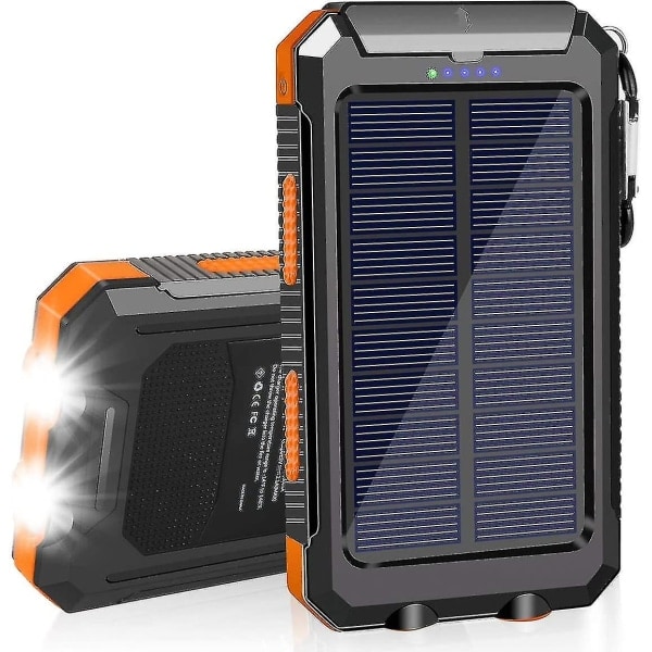 REMAKE Solcellelader 20000mAh, Solcellepanel Powerbank Vanntett Bærbar Lader med Dobbel 5V USB-porter/LED