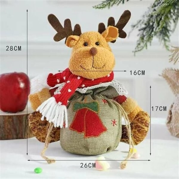 Kreativ gavepose dekorativ pose tegneserie oppbevaring julepose godteripose julaften dukker under 5 år (elg)