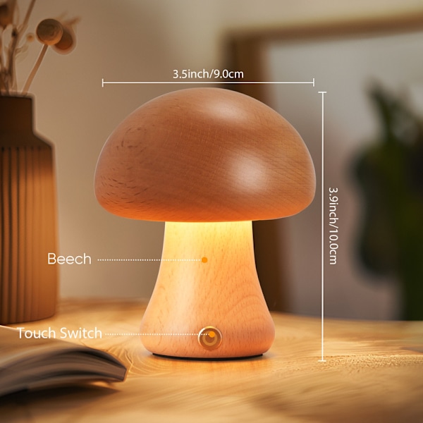 Liten träsvamplampa, LED sladdlös sängbordlampa med touch, bärbar dimbar batterilampa för sovrum nattduksbord E