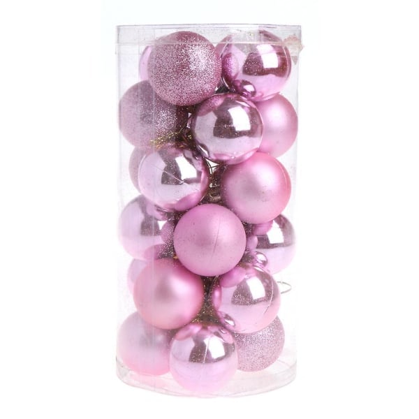 REMAKE 24-pack Glitter Julgranskulor Dekorationer för Julgran Fest Bröllop Rosa