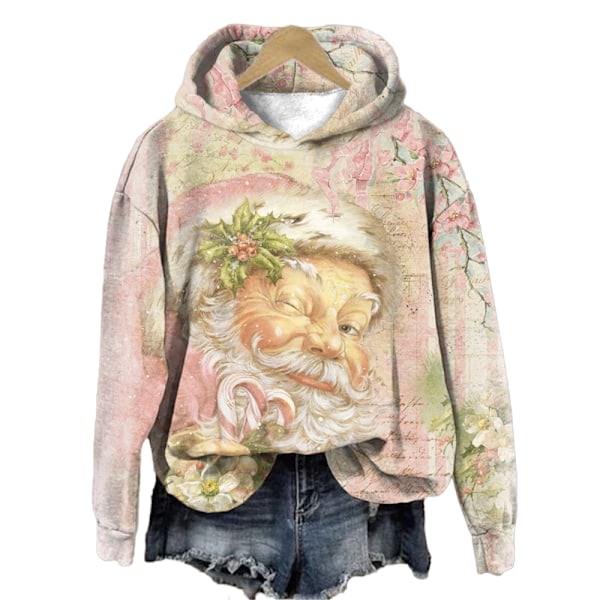 Dametøj Jule Langærmet Tegneserie Julemand Trykt Hoodie Sweatshirt S