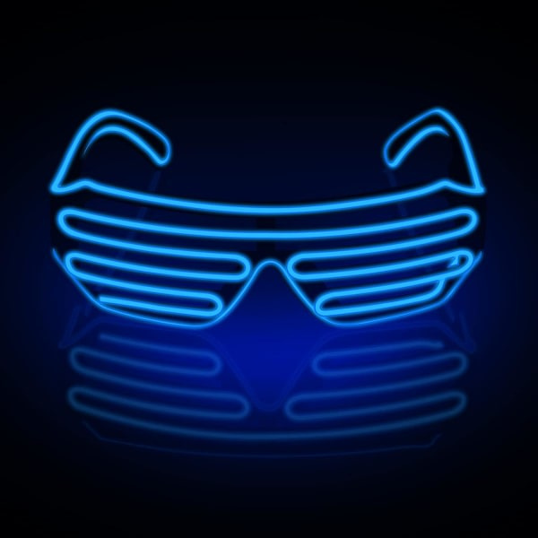 REMAKE (Blå) Neon Rave Briller El Wire Blinkende LED Solbriller Lys Opp DJ Kostymer for Fest, 80-tallet, EDM, Halloween