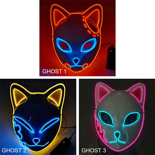 Halloween-hehkuvat kissan naamio LED-nainen Demon Slayer