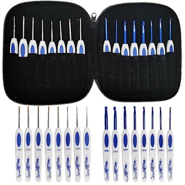 REMAKE N034 - Set med 16 st ergonomiska virknålar med snyggt fodral flerfärgad en storlek