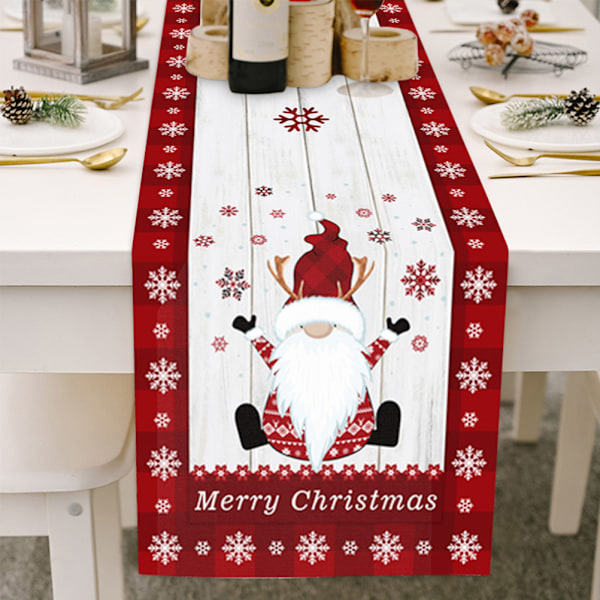 Julbordstablett med Tomte, Randig Bomulls- och Linneduk, Juldekoration för Matbord och Kaffebord