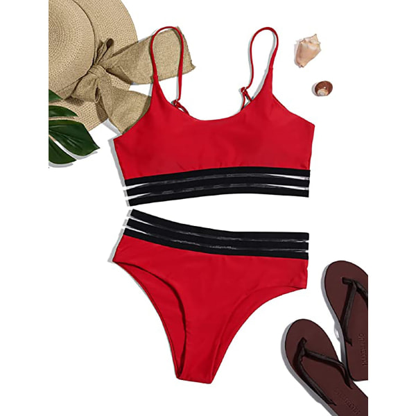 Push-up bikini med mesh-insats & hög midja Röd L