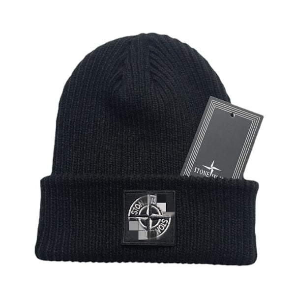 2024 Stone Island Varmt Cuff Beanie Strikket Stræk Beanie Vinterhat Mænd Kvinder Gave Sort