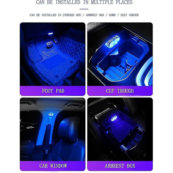 4 stk. LED-lys til bilinteriør, trådløse, USB-genopladelige, magnetiske, nem installation (