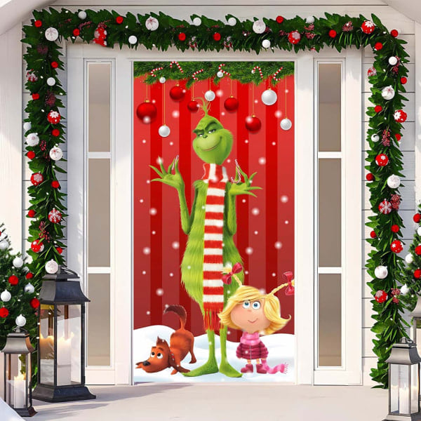 Juledekorasjon for dørramme - God Jul Grinchmas Font - Veranda Skilt - Vinter - Nyttår - Jul - Hjemmefest - Dekorasjoner og Tilbehør