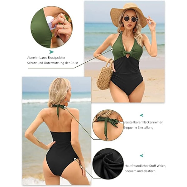 Dametummy Control Monokini Badetøj Grøn+sort M