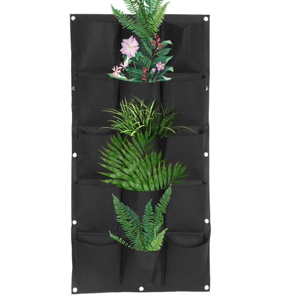 Planterpåse Trädgård Balkong Vägg Vertikal Blommor Växter Hängande Planteringslåda Svart Färg 15 Fickor