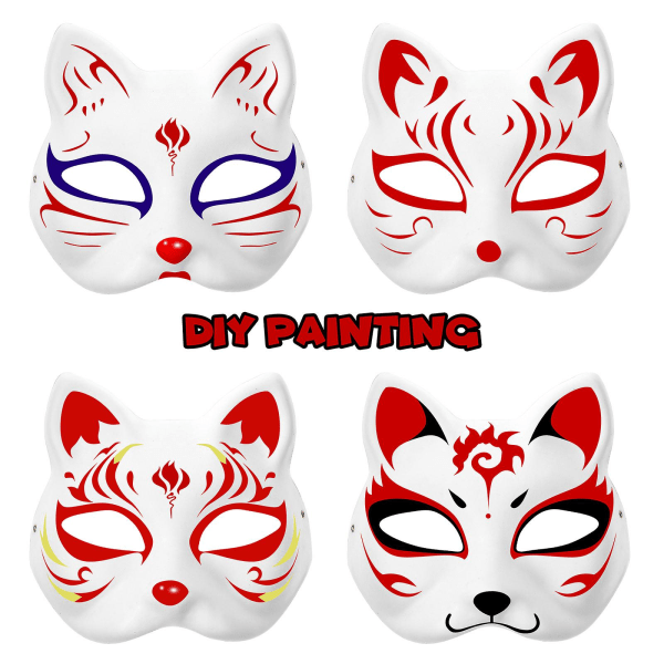REMAKE 10 stk Karneval Katte Ansigtsmasker DIY Partymasker Rekvisitter Maling