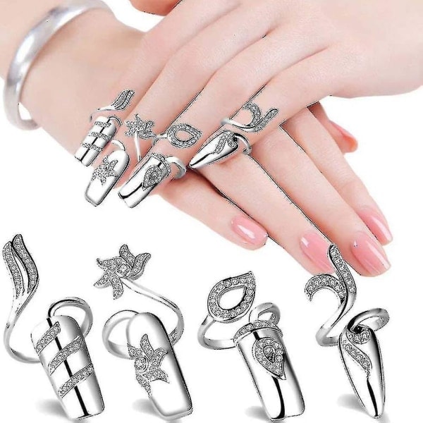 Personlighet Mote Kreativ Åpen Ring Negl Ring Kvinne Diamant Negl Sett Dekorasjon