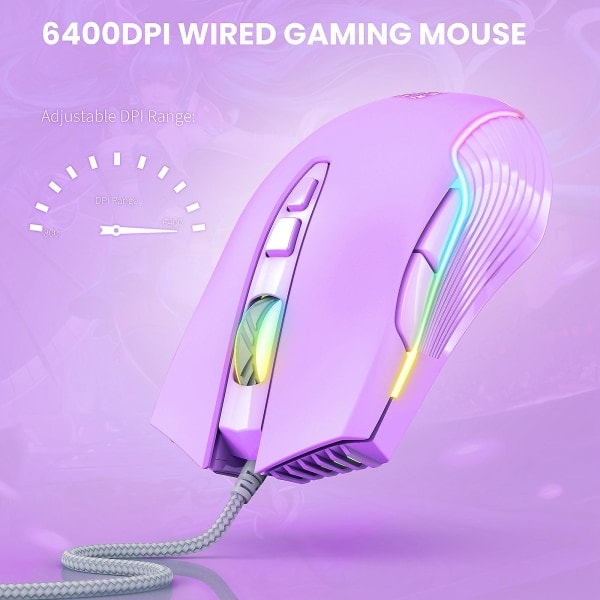 Onikuma Cw905 Trådbunden Mus 6400 Dpi Usb Spelmus 7 Knappar Design Andningsbar Led Färg För Skrivbord
