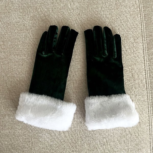 Julaftonsparty Etikett Prestanda Handskar Kort Gyllene Sammet Vit Ullrock Varma Handskar MJ51 Grön One Size