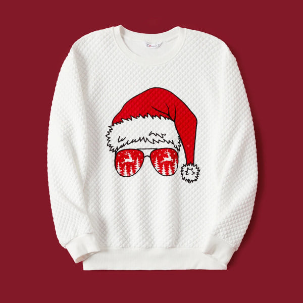 Christmas Graphic Print White Family Matching Long Sleeve Textured Sweatshirts White MenL