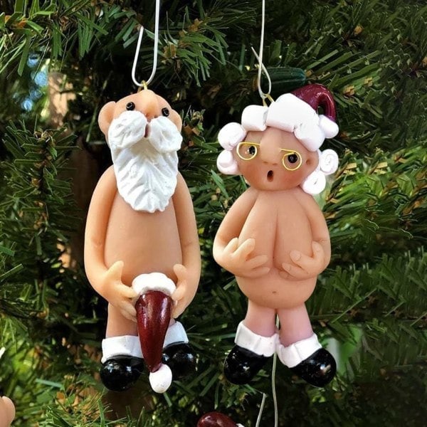 2-delad julset Rolig naken tomte Hängande prydnad för hem Nyårsafton Dekorationer Tomteträd Harts 8cm