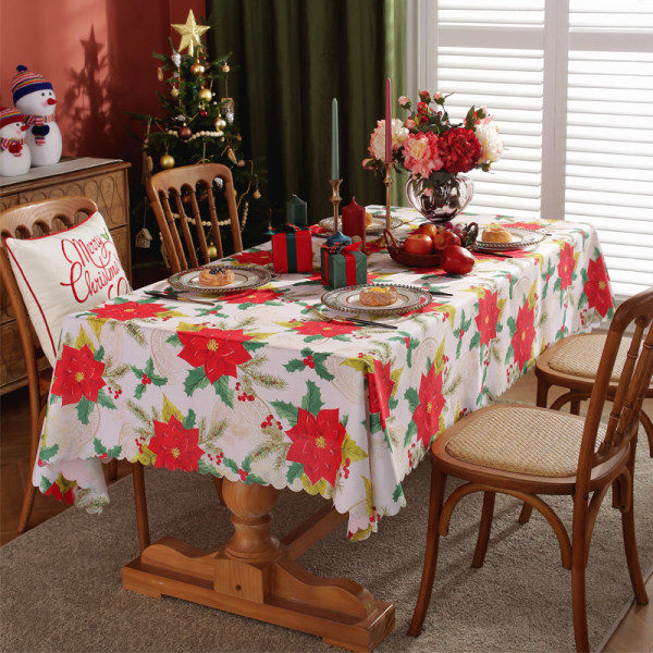 Three-dimensional plaid Christmas tablecloth New Year holiday living room decoration polyester tablecloth cover , safflower, 150 * 180CM