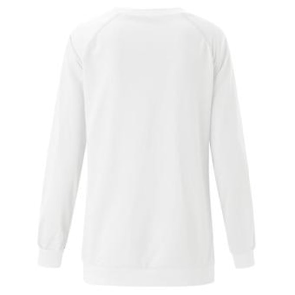 Kvinnors Julklänning Långärmad T-shirt Jul Söt Elk Tryckt Topp Blus Storlek L Vit