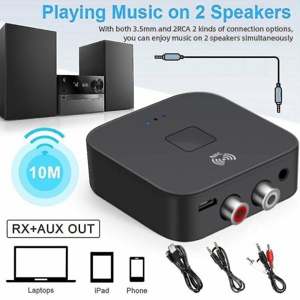 Bluetooth 5.0 RCA Lydmottaker Aptx 3,5 mm Aux-kontakt Musikk Trådløs Bluetooth-adapter Med NFC For Bil TV Datamaskin Høyttaler