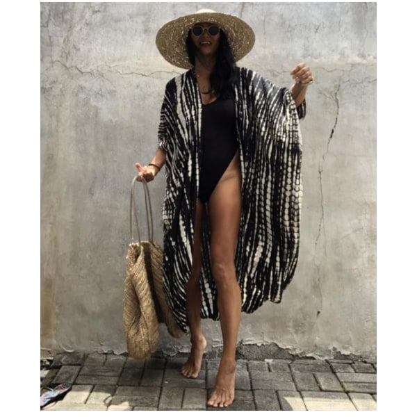 Tie Dye Strand Kimono Cardigan, Lång Badkläder Bikini Strand Cover Up, Öppen Framtill, Avslappnad Lös Flytande