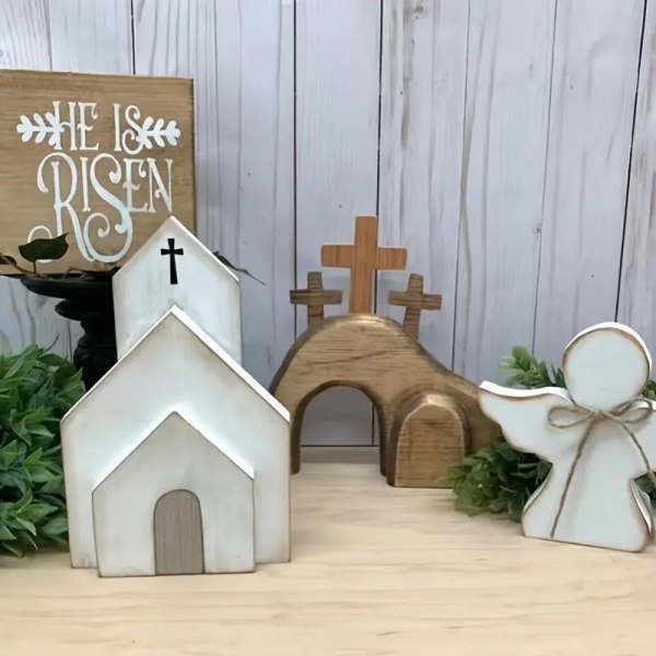 4 stk Tre Jesus Dekorasjoner til Påske, Påskedekorasjoner, Ferieforsyninger, Bursdagsfestforsyninger