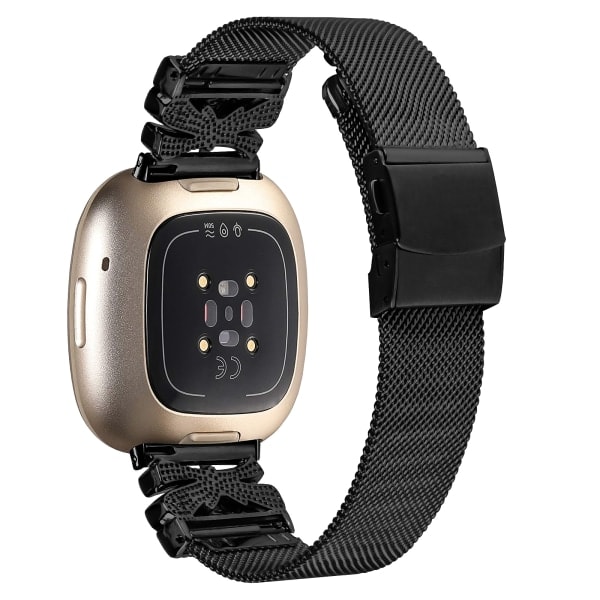 Armbånd i rustfritt stål for Fitbit Versa3/4/Sense 2 Svart Svart