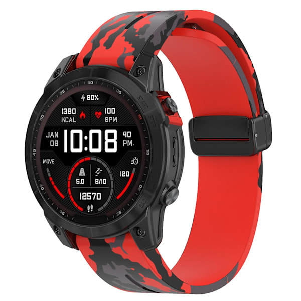 REMAKE Urrem til Garmin Fenix 7/Forerunner 965/955/945/935 - 22mm Camouflage Håndledsrem - Camo Rød