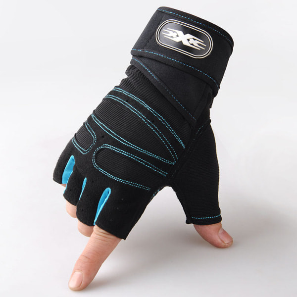 Women Men Cycling Gloves Wristband Fitness Sport Anti-Slip Shockproof Light Blue Black L