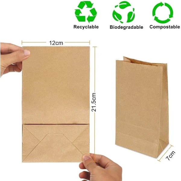 REMAKE 100 kpl Paperikasseja Ruskea Lahjakassi Paperi Party Kassit Kraft Paperikassit Syntymäpäiväjuhlat Joulu Hää Yritysjuhlat - 12*7*21cm