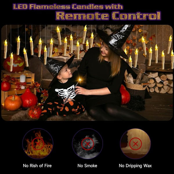 REMAKE Halloween-dekoration, 20 flamlösa hängande ljus i elfenben med fjärrkontroll
