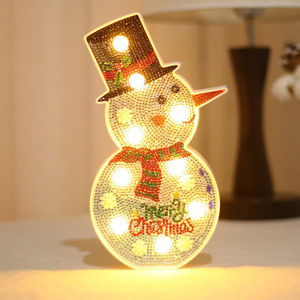 Snögubbe Diamantmålning LED Nattlampa Sänglampa Sovrums Hantverk Jul, Födelsedagsfest, Nyårssemester Dekoration 1 Styck