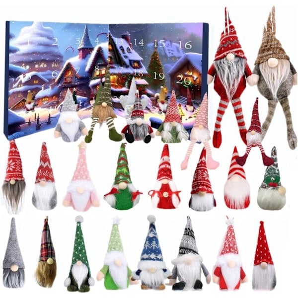 Julkalender med tomteplysch, rolig nedräkningskalender, 24-dagars nedräkning, julpynt, tomtedock, samlarobjekt A