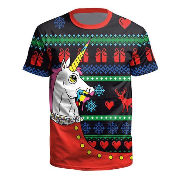 Christmas Women Men 3d Print Short Sleeve T-shirt Xmas Party Crew Neck Novelty Tee Shirts Casual Tops Present style 3 M