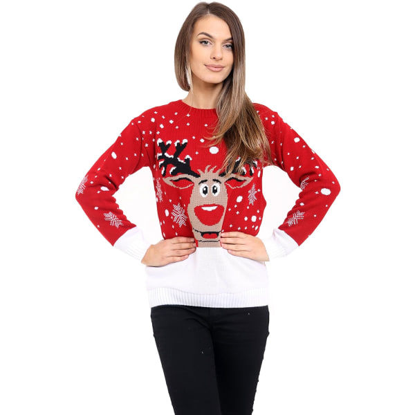 Unisex Stickad Rundhals Långärmad Ren Rudolf Jul