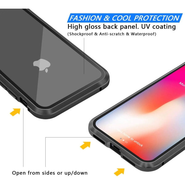 iPhone X/XS -kotelo näytönsuojalla, musta