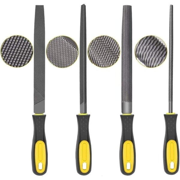 Sett med flate filer og rasp for verksted, DIY og snekring, filer med sklisikker gummigrep og oppbevaringsboks (19 deler)