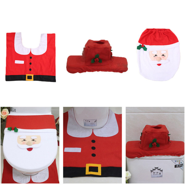 Toalettlock och matta set med tomte, roliga juldekorationer