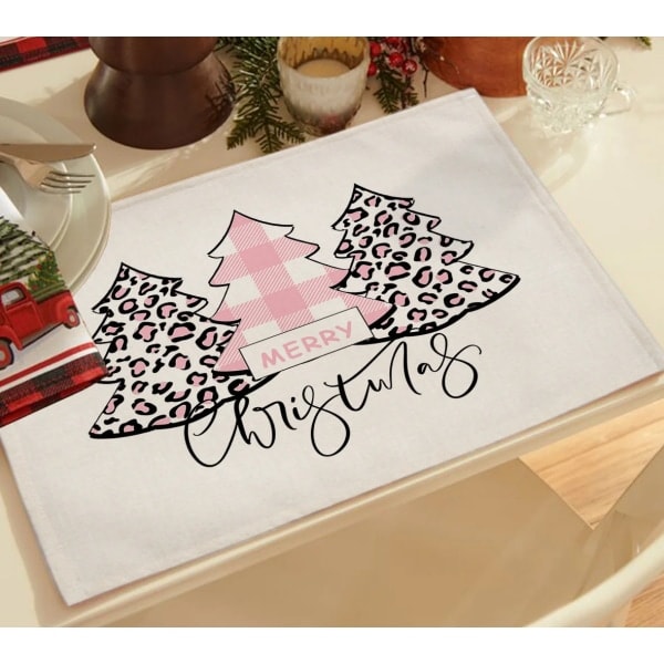 2024 Pink Juletræspynt Bordskåner Sød Kawaii Underkop Kaffe Kop Nytår Hjem Linned Måtte Jul Ferie Dekoration 45X32CM