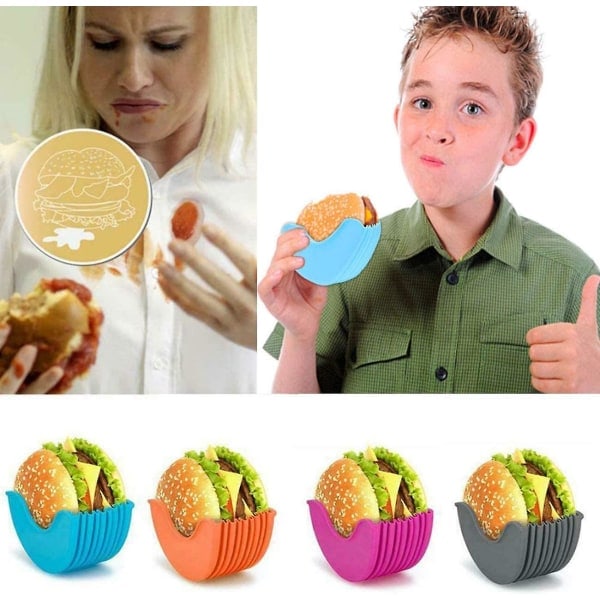 Burgerhållare, återanvändbar hamburgerlåda, utbyggbar hamburger utan kladd, hamburger i silikon blå
