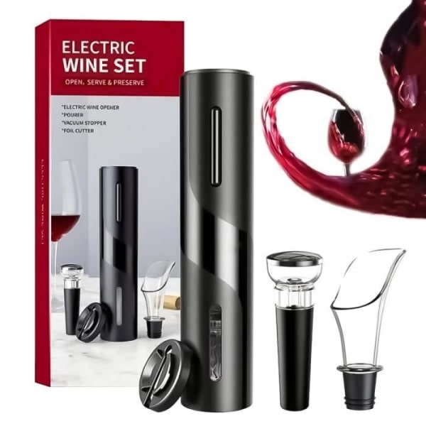 REMAKE Elektrisk Korktrekker 4-i-1 Automatisk Flaskeåpner med Folie Kutter, Vin Hellesett og Vinpropp, Svart - Praktiske Godbiter