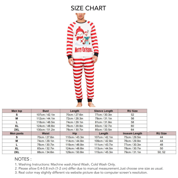 Rød og hvid stribet julepyjamas sæt med langærmet rund hals top og elastisk talje bukser - Nattøj Loungewear Rød Mænds XXL